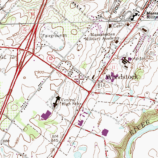 Topographic Map of Shenandoah County Fire and Rescue Station 5 - Woodstock Volunteer Rescue Squad, VA