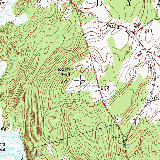 Topographic Map of Lord Hill, CT