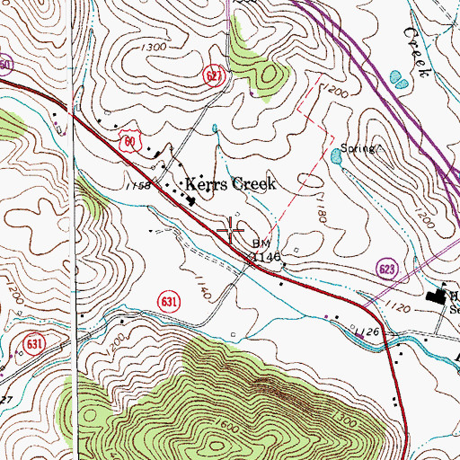 Topographic Map of Kerrs Creek Volunteer Fire Department Company 2, VA