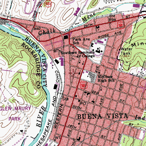 Topographic Map of Buena Vista Rescue Squad, VA