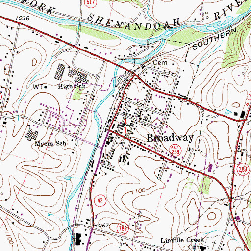 Topographic Map of Broadway Volunteer Fire Company, VA