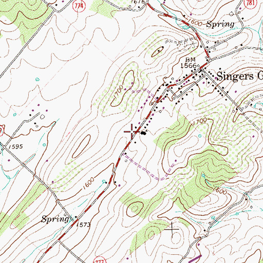 Topographic Map of Singers Glen Volunteer Rescue Squad, VA