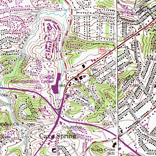 Topographic Map of Roanoke County Rescue Station 3 Cave Spring Rescue Squad, VA