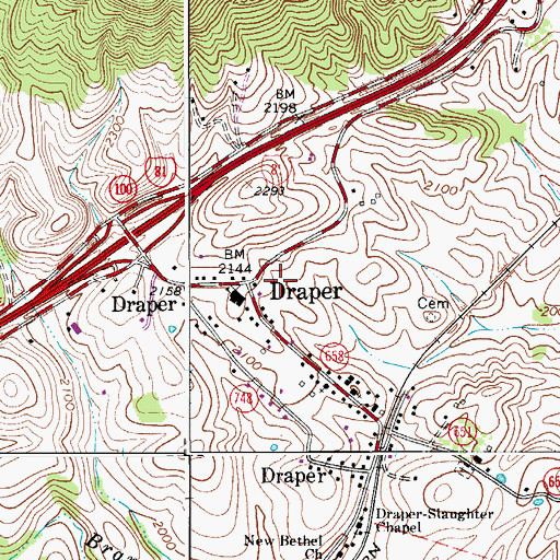 Topographic Map of Draper Volunteer Fire Department, VA