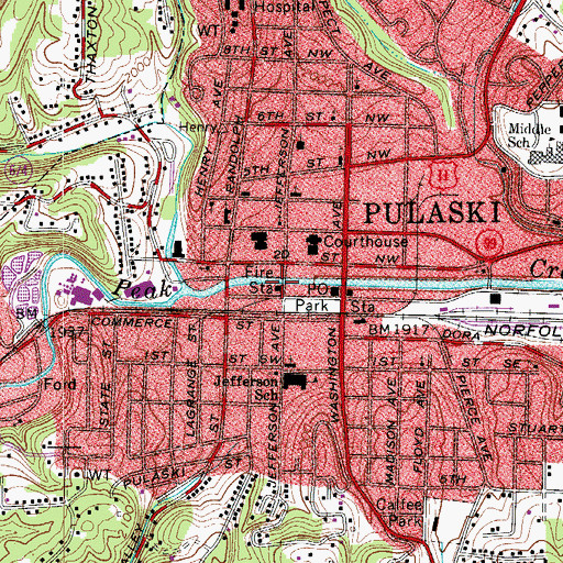 Topographic Map of Pulaski Fire Department, VA