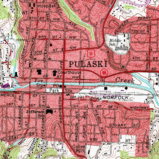 Topographic Map of Pulaski County Sheriff's Office, VA