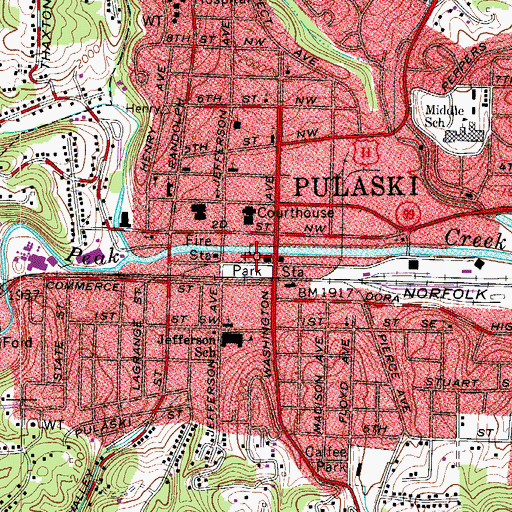 Topographic Map of Pulaski Police Department, VA