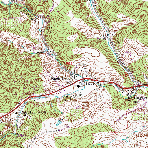Topographic Map of Roanoke County Fire and Rescue Station 11 - Back Creek Fire and Rescue Department, VA
