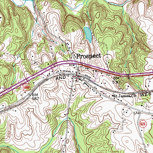 Topographic Map of Prospect Volunteer Fire Department, VA