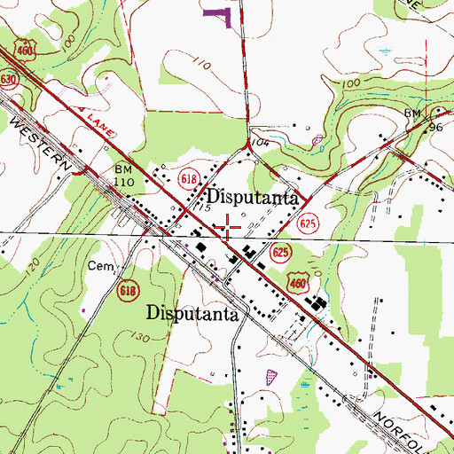 Topographic Map of Disputanta Volunteer Fire Department - Company 2, VA