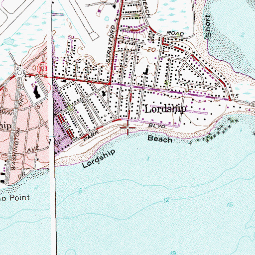 Topographic Map of Lordship Beach, CT