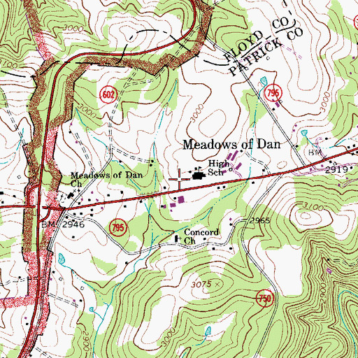Topographic Map of Meadows of Dan Volunteer Fire Department, VA
