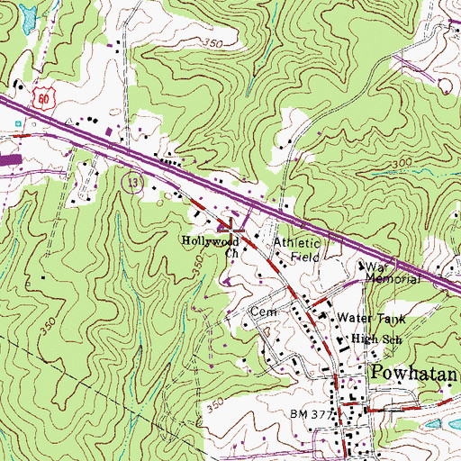 Topographic Map of Powhatan County Fire Department Company 1 - Powhatan Volunteer Fire Department, VA