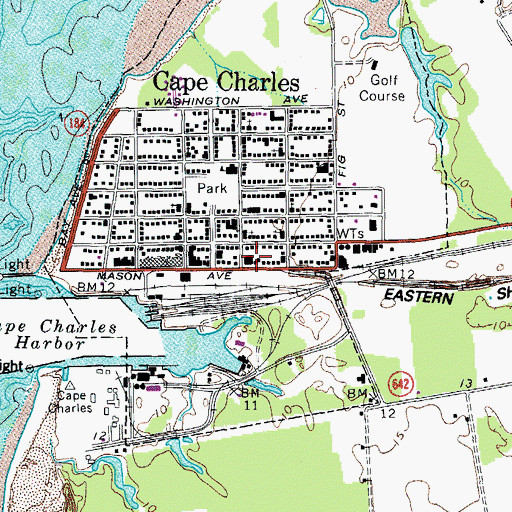 Topographic Map of Cape Charles Volunteer Fire Company, VA