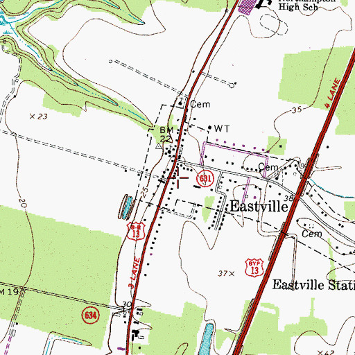 Topographic Map of Eastville Volunteer Fire Company Station 17, VA