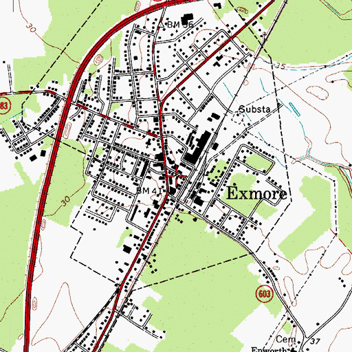 Topographic Map of Exmore Police Department, VA