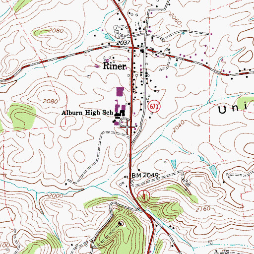Topographic Map of Riner Volunteer Fire Department, VA