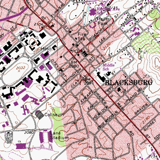 Topographic Map of Blacksburg Police Department, VA