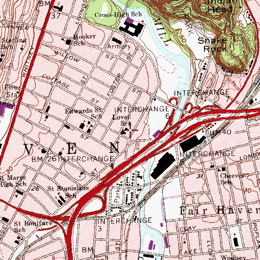 Topographic Map of East Rock Global Studies Magnet School, CT
