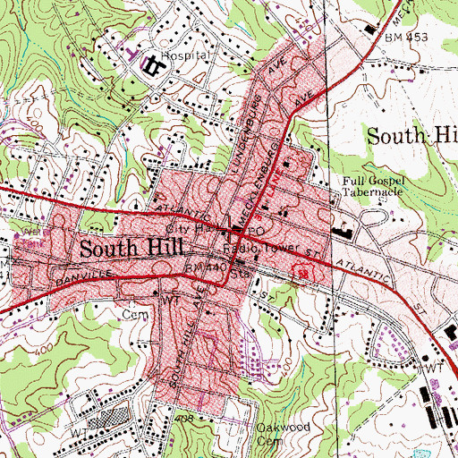 Topographic Map of South Hill Police Department, VA