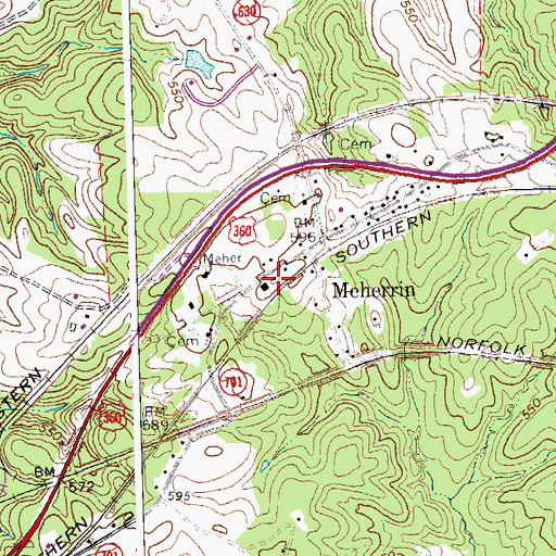 Topographic Map of Meherrin Volunteer Fire and Rescue, VA