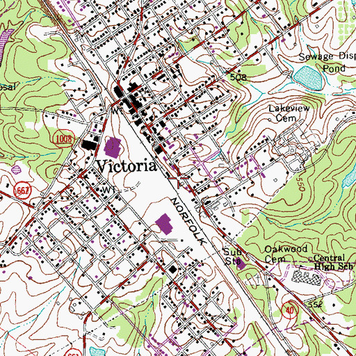 Topographic Map of Victoria Fire and Rescue, VA