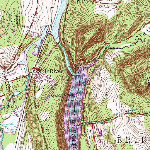 Topographic Map of Lovers Leap, CT