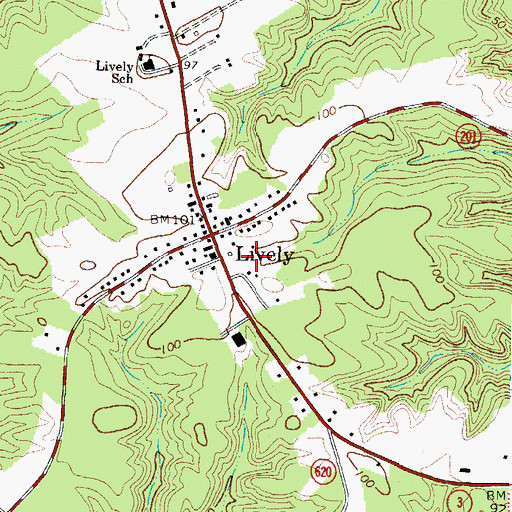 Topographic Map of Upper Lancaster Volunteer Rescue Squad, VA