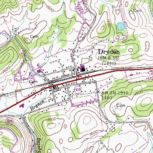Topographic Map of Dryden Volunteer Fire Department, VA