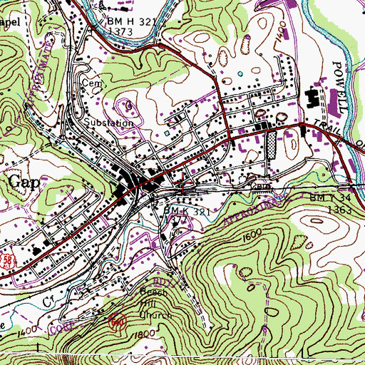 Topographic Map of Pennington Gap Volunteer Fire Department Station 1, VA