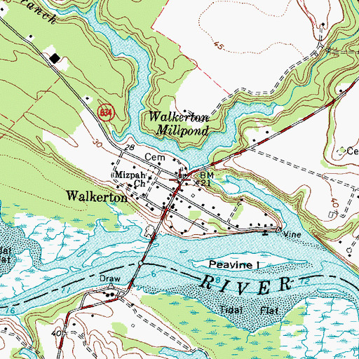 Topographic Map of Walkerton Community Fire Association, VA
