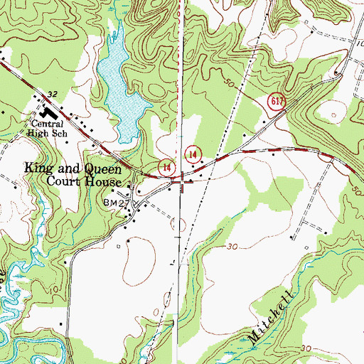 Topographic Map of Central King and Queen Volunteer Fire Department, VA