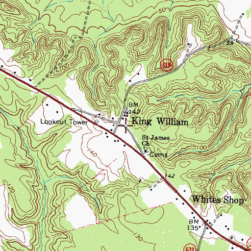 Topographic Map of King William County Sheriff's Office, VA