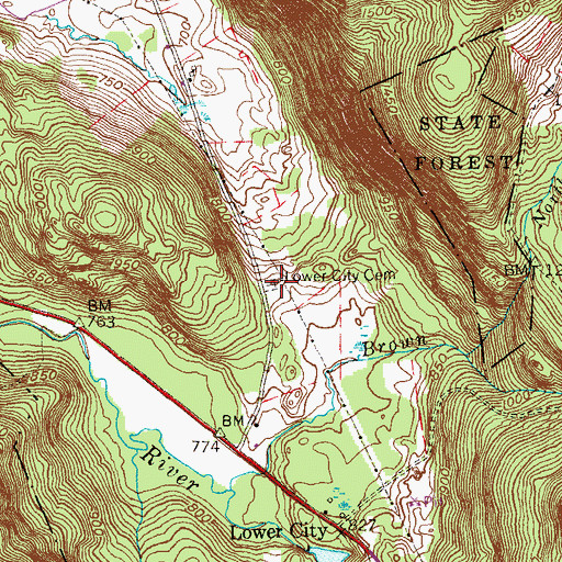 Topographic Map of Lower City Cemetery, CT