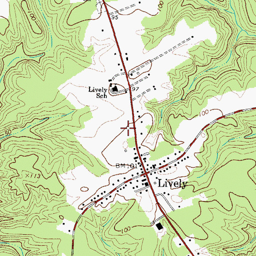 Topographic Map of Upper Lancaster Volunteer Fire Department, VA