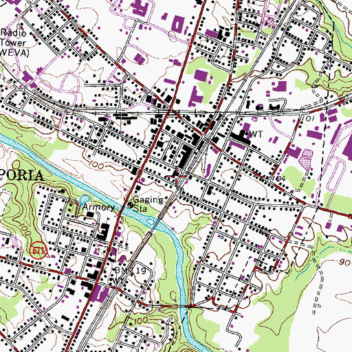 Topographic Map of Emporia Volunteer Fire Department, VA