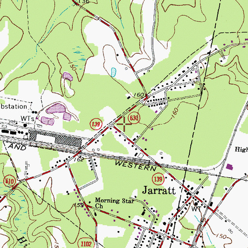Topographic Map of Jarratt Volunteer Fire Department, VA