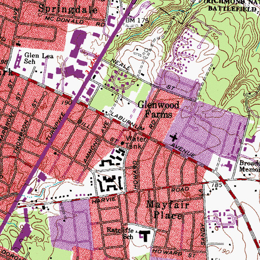 Topographic Map of Henrico County Fire Station 7, VA