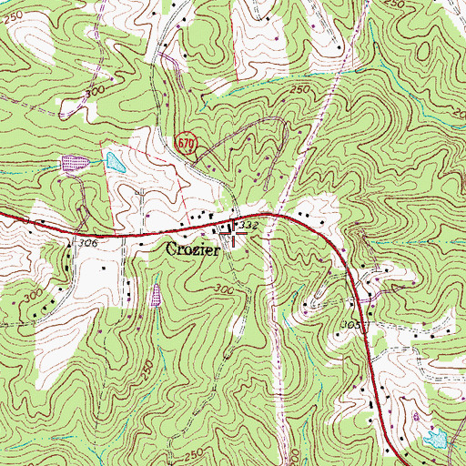 Topographic Map of Goochland County Volunteer Fire and Rescue Company 2 Crozier, VA