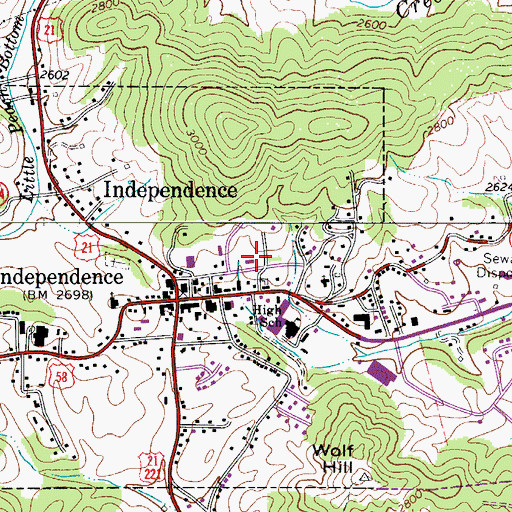 Topographic Map of Independence Volunteer Fire Department, VA