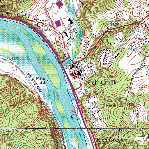 Topographic Map of Rich Creek Volunteer Fire Department, VA