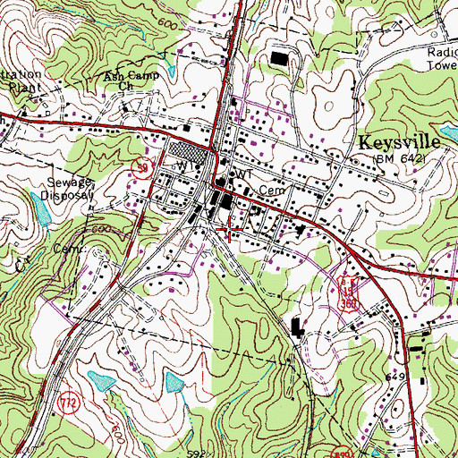 Topographic Map of Keysville Volunteer Fire Department, VA