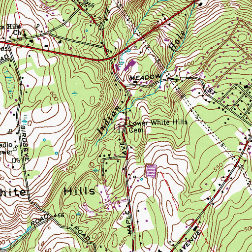 Topographic Map of Lower White Hills Cemetery, CT