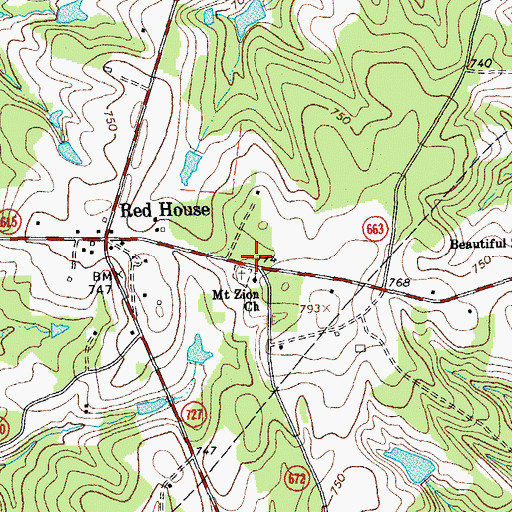 Topographic Map of Red House Volunteer Fire Department, VA