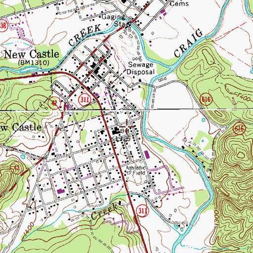Topographic Map of New Castle Volunteer Fire Department, VA