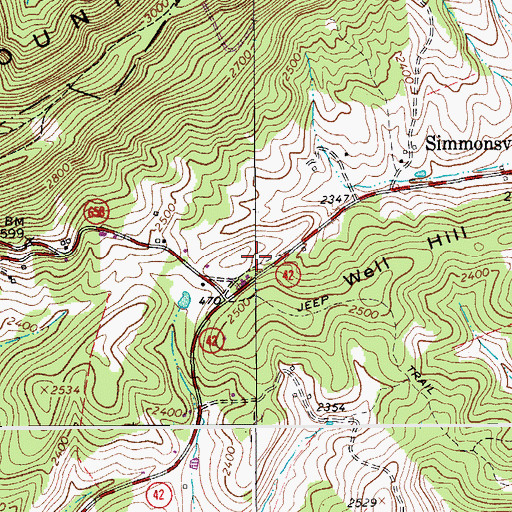 Topographic Map of Simmonsville Volunteer Fire Department, VA