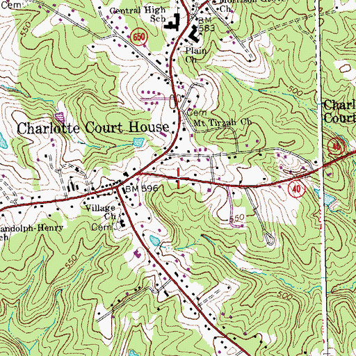 Topographic Map of Charlotte Court House Volunteer Fire Department, VA