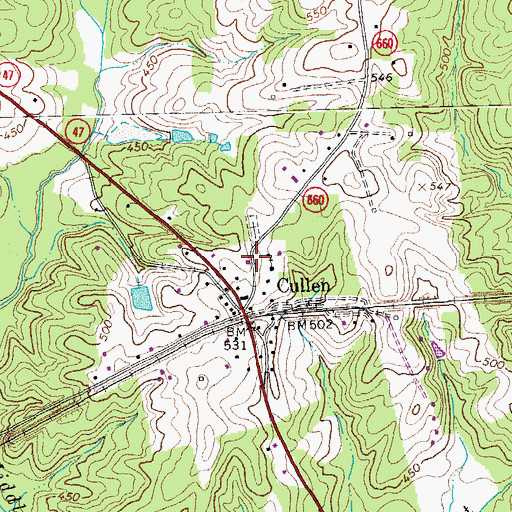 Topographic Map of Cullen Volunteer Fire Department, VA