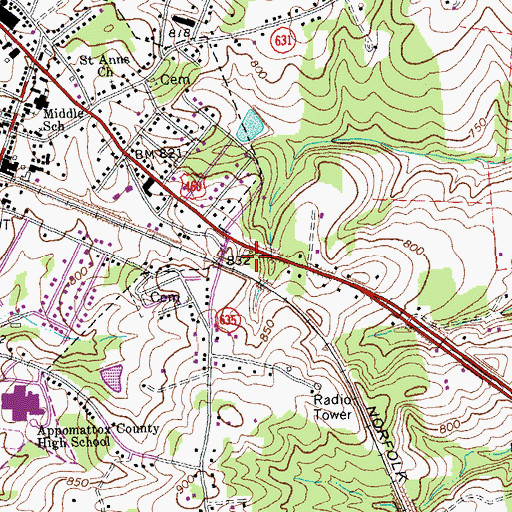 Topographic Map of Appomattox Volunteer Rescue Squad, VA