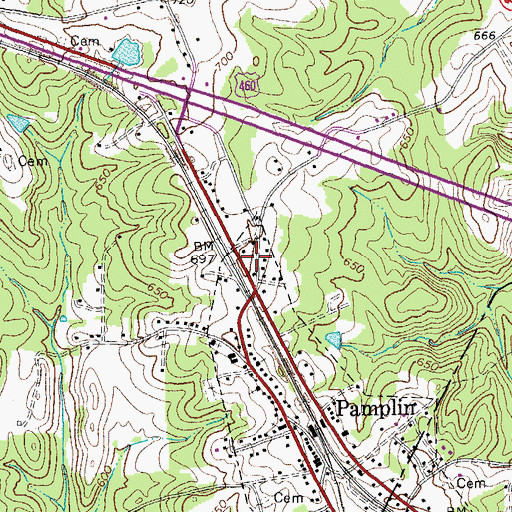 Topographic Map of Pamplin Volunteer Fire Department and Emergency Medical Services, VA